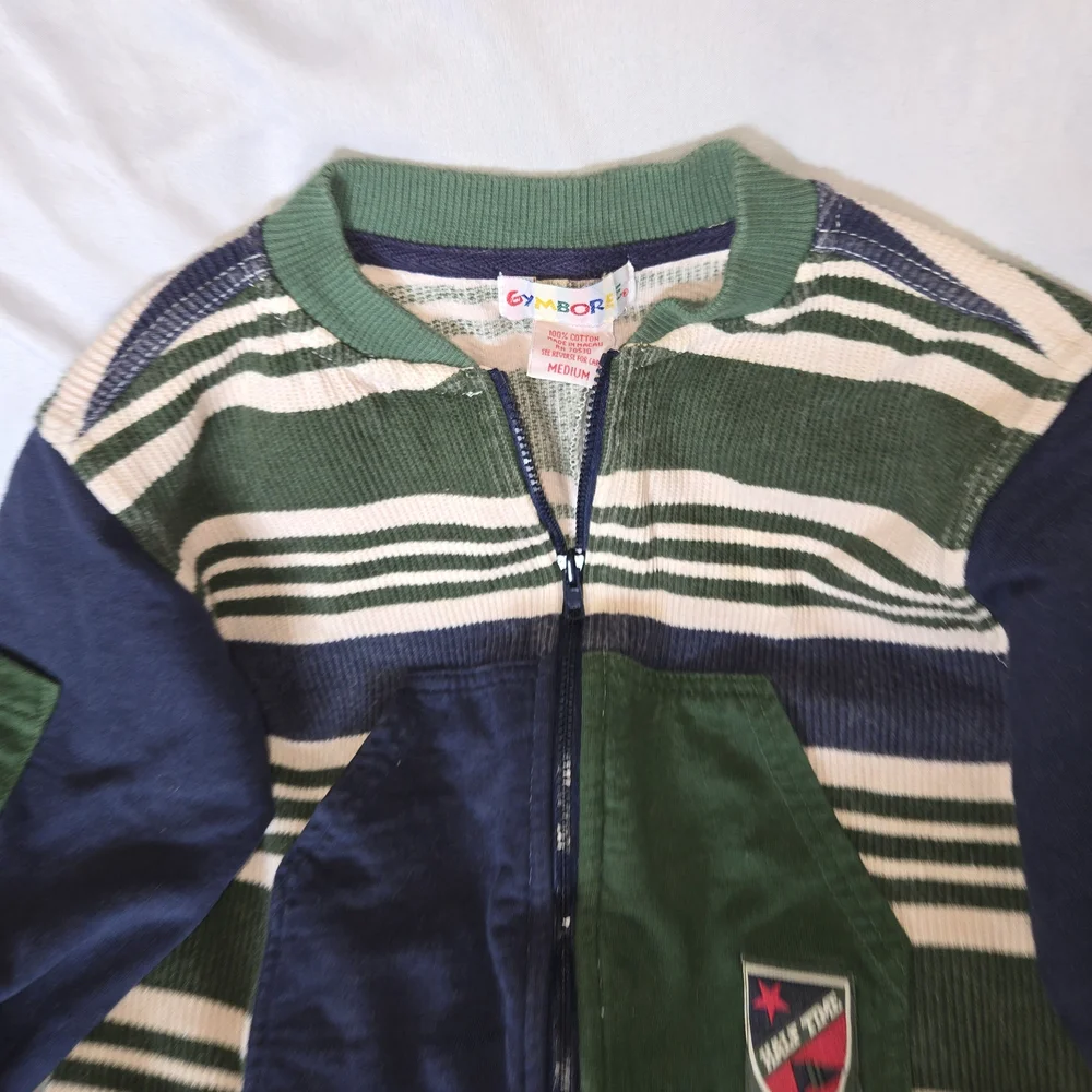 Gymboree Boys Vintage Rainbow Tag Green and Navy Striped Kids Footie